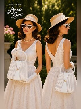 Vintage 1960s Lesco Lona White Wicker Top Handle Handbag Made Hong Kong feminine